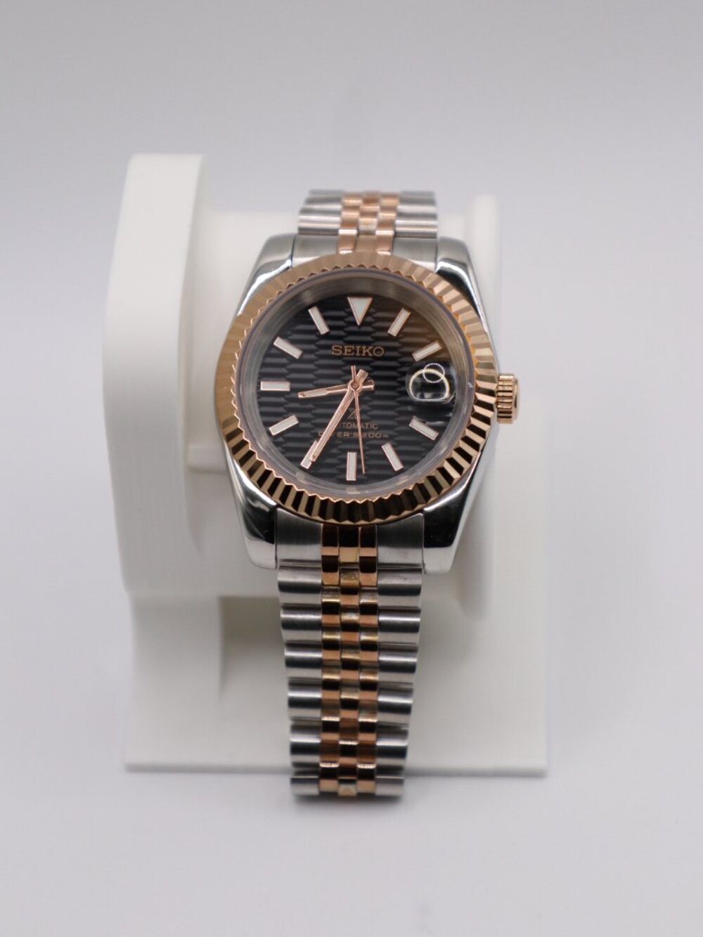 Seiko Mod Datejust Two-Tone Rose Gold Watch – 40mm Automatic Exhibition Watch